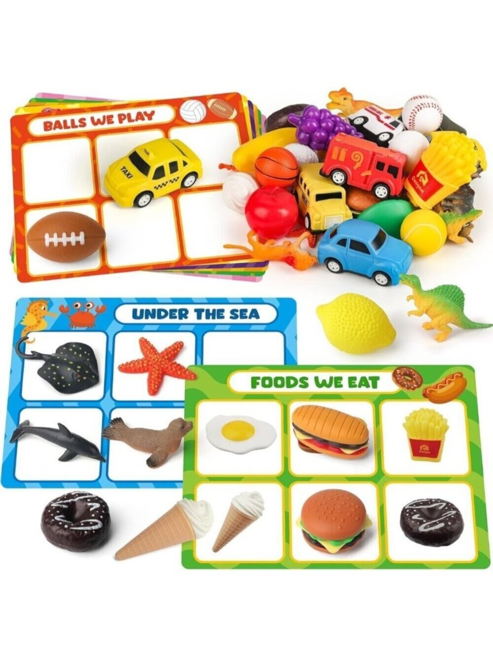 Sorting Toy for Toddler Learning Montessori Game with Animals Fruits Cars & More